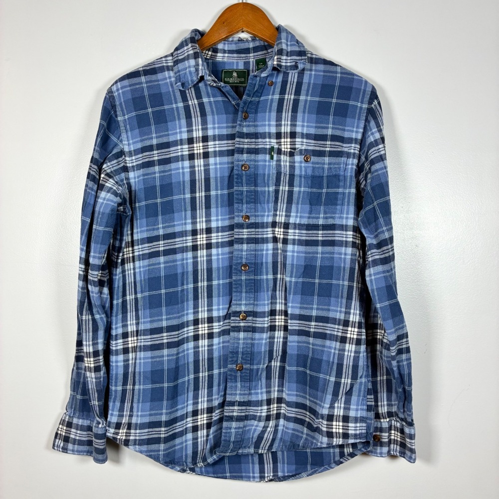 G.H. Bass & Co. S Blue Plaid Long Sleeve Flannel Shirt Outdoor Gorp Cabin Layer